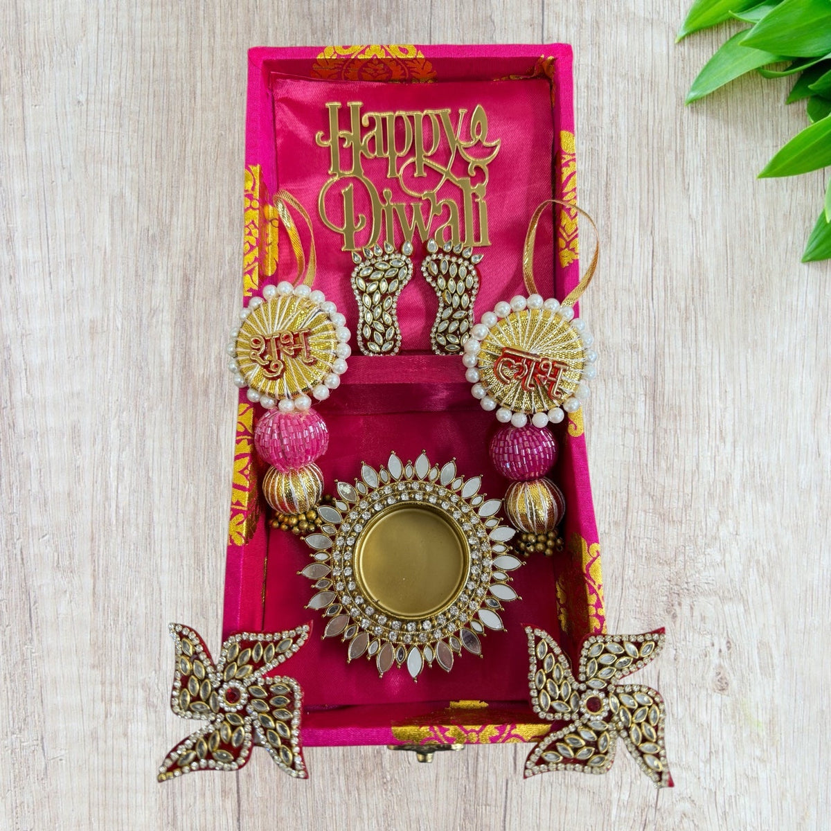 Diwali Gift Combo - Laxmi Charan & Swastiks, Shubh Labh Pair & Diya in Gift Box La Vie Bien Diwali Gift Combo - Laxmi Charan & Swastiks, Shubh Labh Pair & Diya in Gift Box
