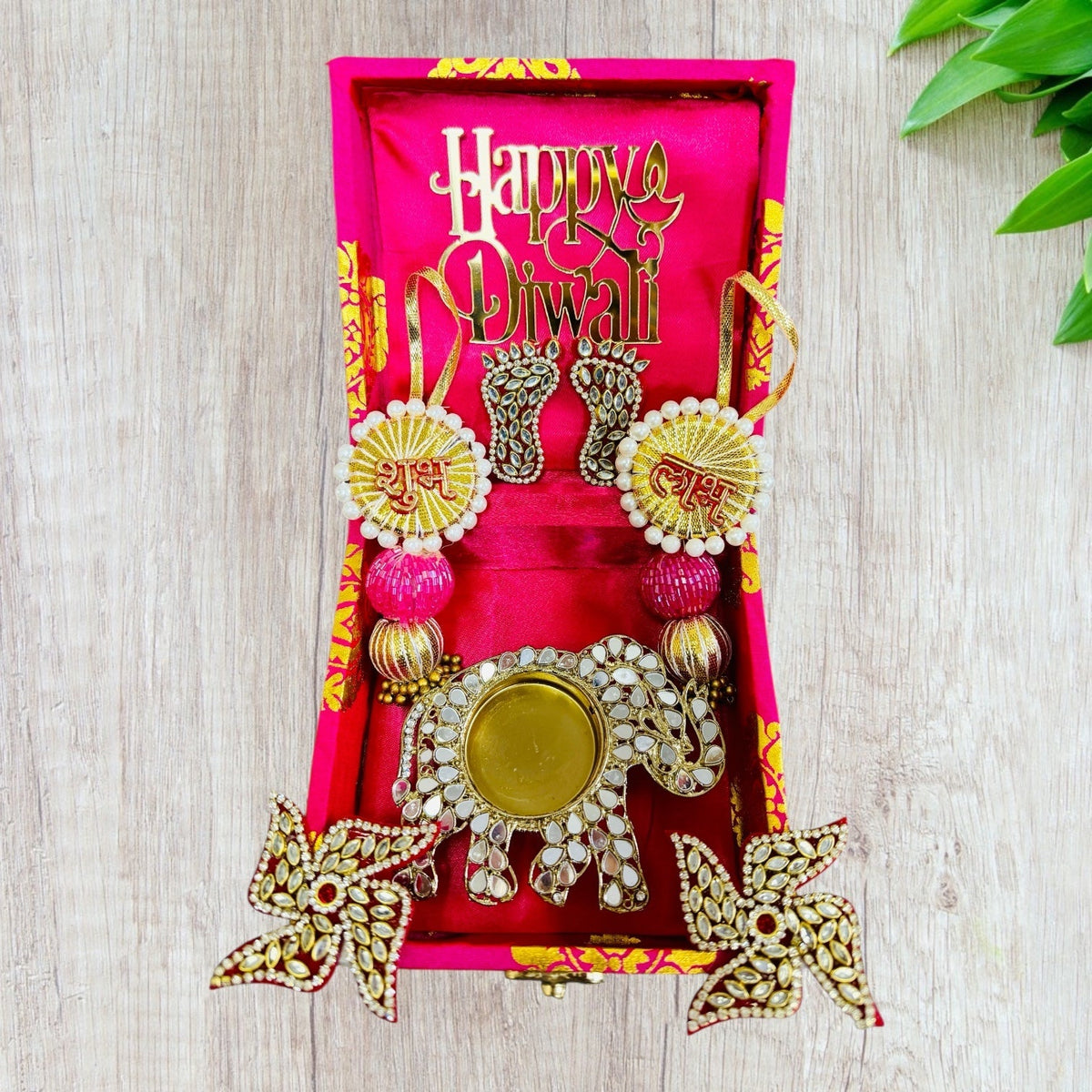 Diwali Gift Combo - Laxmi Charan & Swastiks, Shubh Labh Pair & Diya in Gift Box La Vie Bien Diwali Gift Combo - Laxmi Charan & Swastiks, Shubh Labh Pair & Diya in Gift Box