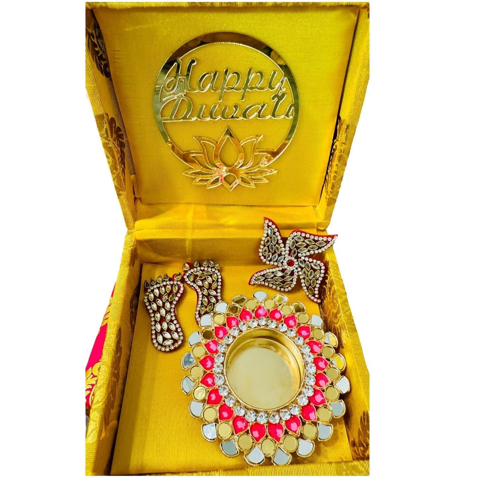 Diwali Gift Combos - Diya & Kundan Laxmi Charan with Swastik in Gift Box La Vie Bien Diwali Gift Combos - Diya & Kundan Laxmi Charan with Swastik in Gift Box