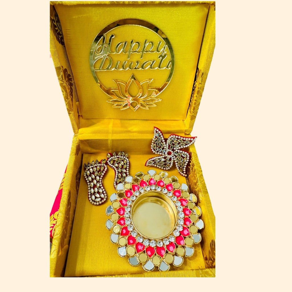 Diwali Gift Combos - Diya & Kundan Laxmi Charan with Swastik in Gift Box La Vie Bien Diwali Gift Combos - Diya & Kundan Laxmi Charan with Swastik in Gift Box