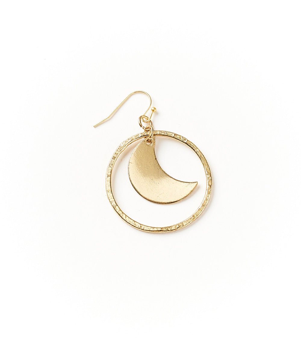 Diya Crescent Moon Hoop Dangle Earrings HME stock line La Vie Bien Diya Crescent Moon Hoop Dangle Earrings