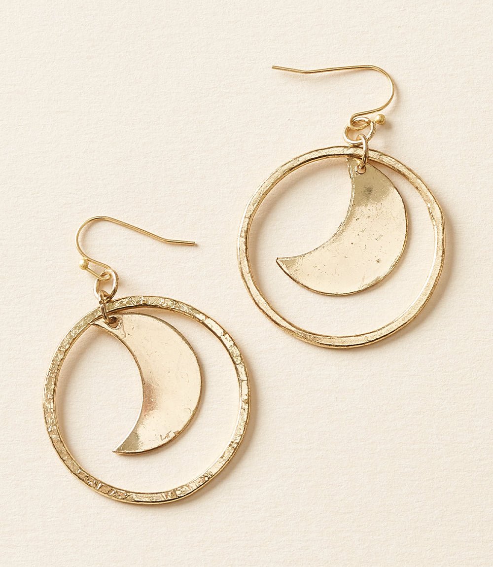 Diya Crescent Moon Hoop Dangle Earrings HME stock line La Vie Bien Diya Crescent Moon Hoop Dangle Earrings