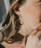 Diya Crescent Moon Hoop Dangle Earrings HME stock line La Vie Bien Diya Crescent Moon Hoop Dangle Earrings