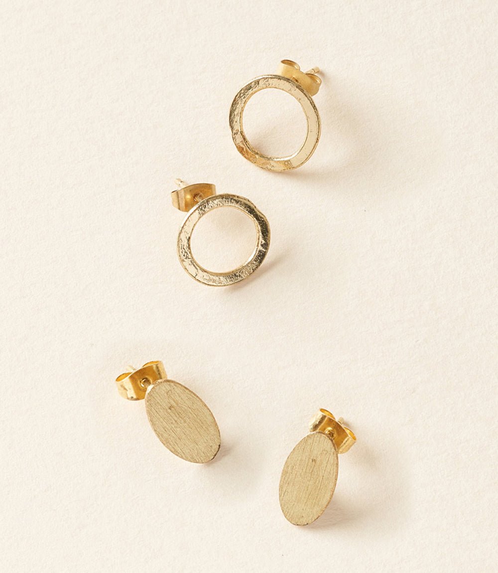Diya Stud Circle and Oval Earrings - Set of 2 HME stock line La Vie Bien Diya Stud Circle and Oval Earrings - Set of 2