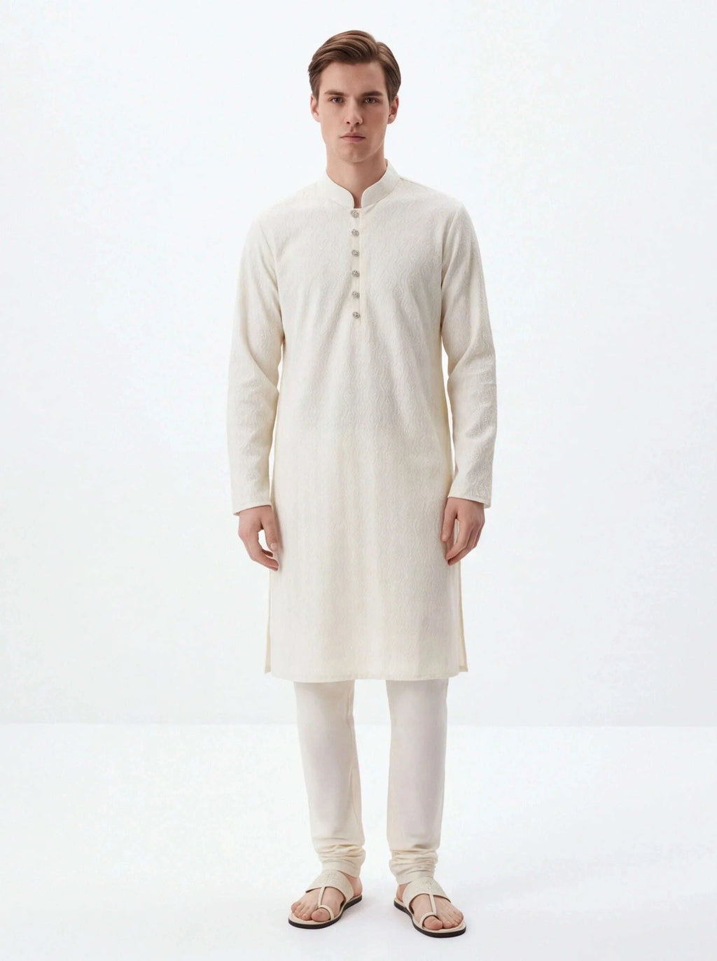 2071 - Off white chickankari kurta set