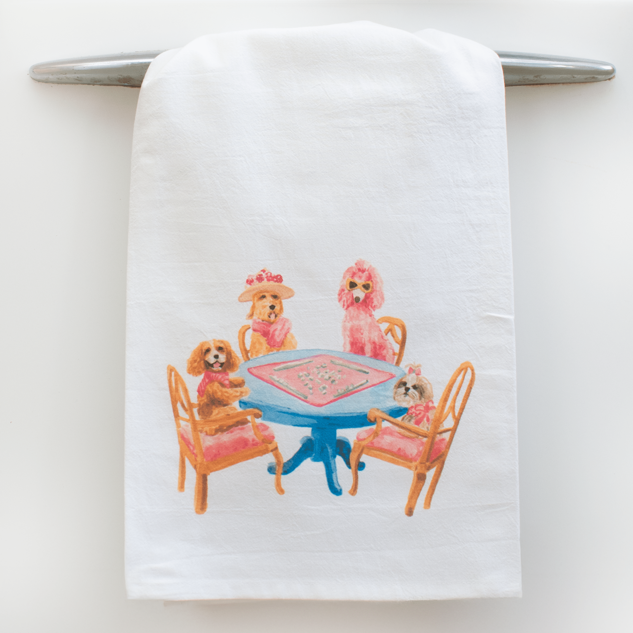Dogs Playing Mahjong Tea Towel Tea Towels La Vie Bien Dogs Playing Mahjong Tea Towel