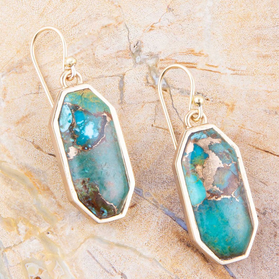Dolce Teal Blue Turquoise Matrix Golden Drop Earrings Earrings La Vie Bien Dolce Teal Blue Turquoise Matrix Golden Drop Earrings