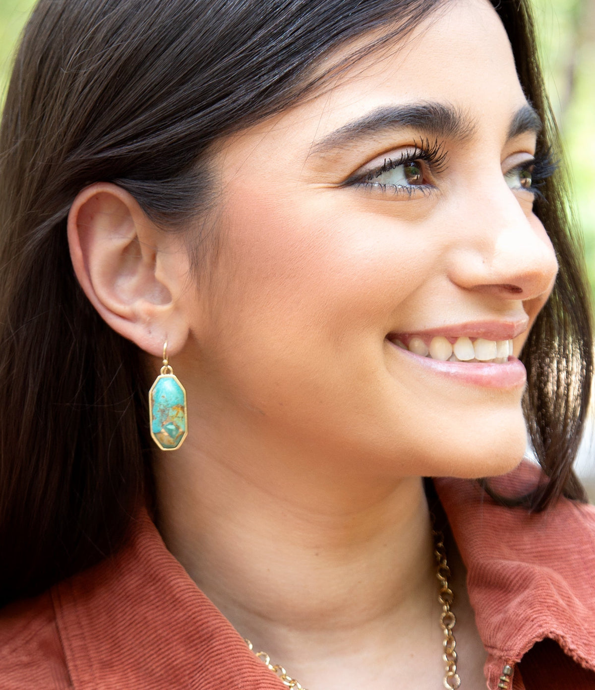Dolce Teal Blue Turquoise Matrix Golden Drop Earrings Earrings La Vie Bien Dolce Teal Blue Turquoise Matrix Golden Drop Earrings