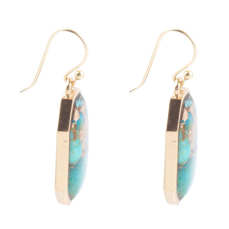 Dolce Teal Blue Turquoise Matrix Golden Drop Earrings