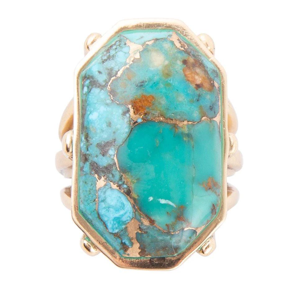 Dolce Blue Teal Turquoise Matrix and Golden Ring by Barse Jewelry