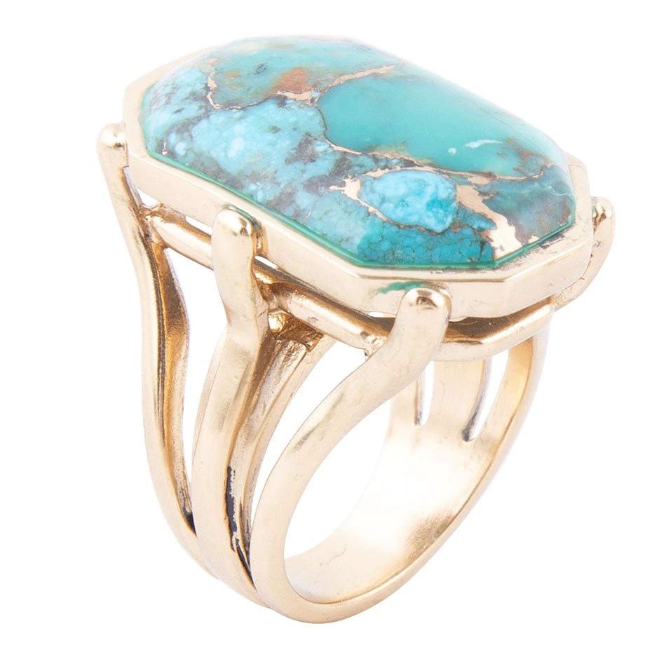 Dolce Blue Teal Turquoise Matrix and Golden Ring by Barse Jewelry