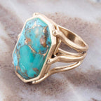 Dolce Blue Teal Turquoise Matrix and Golden Ring by Barse Jewelry