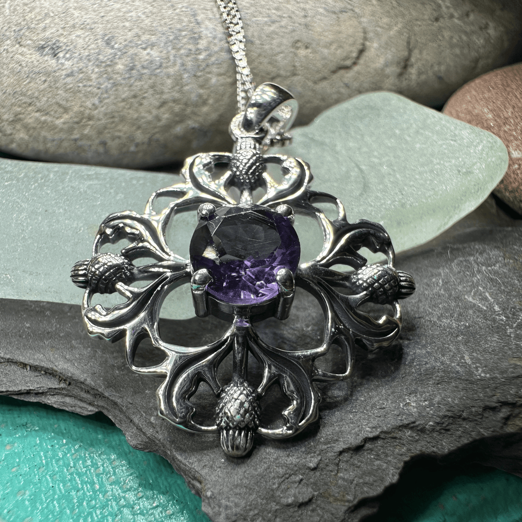Dolina Amethyst Scottish Thistle Necklace in Sterling Silver Pendant La Vie Bien Dolina Amethyst Scottish Thistle Necklace in Sterling Silver