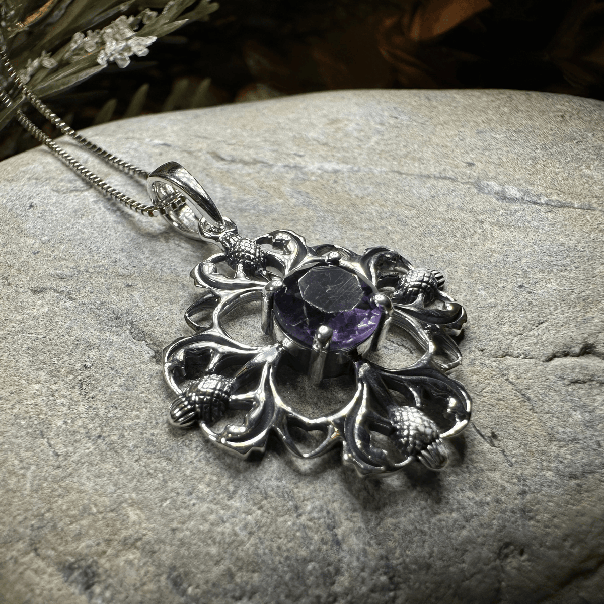 Dolina Amethyst Scottish Thistle Necklace in Sterling Silver Pendant La Vie Bien Dolina Amethyst Scottish Thistle Necklace in Sterling Silver