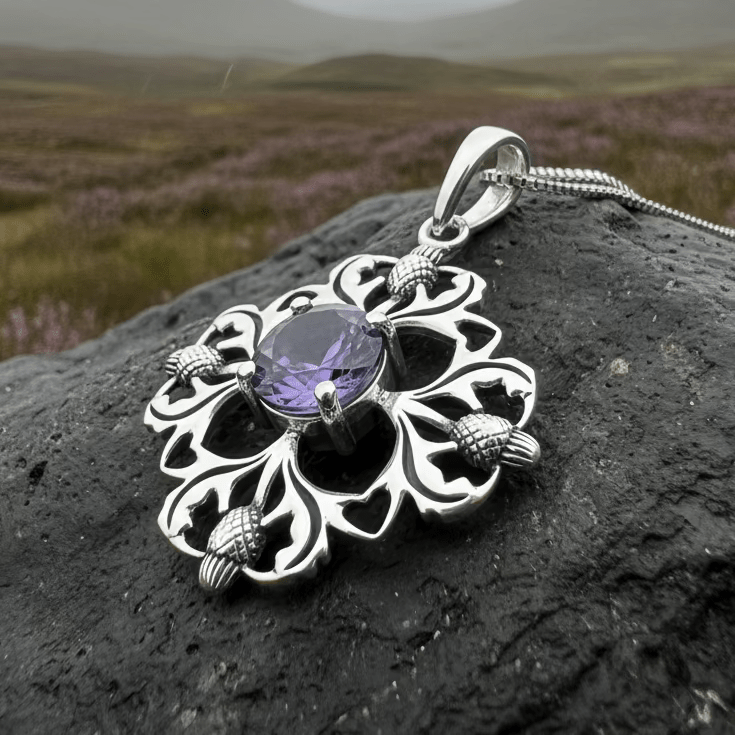 Dolina Amethyst Scottish Thistle Necklace in Sterling Silver Pendant La Vie Bien Dolina Amethyst Scottish Thistle Necklace in Sterling Silver