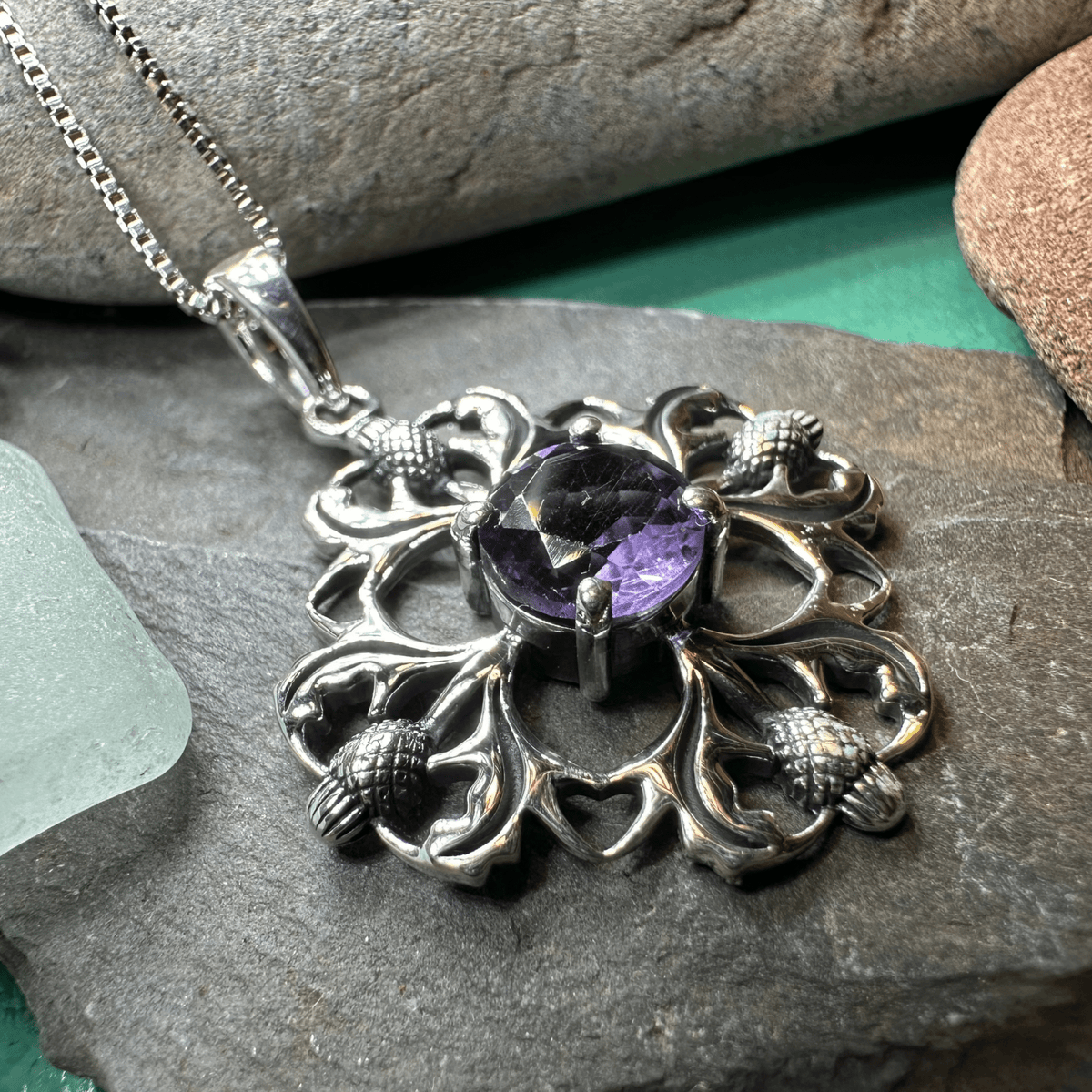 Dolina Amethyst Scottish Thistle Necklace in Sterling Silver Pendant La Vie Bien Dolina Amethyst Scottish Thistle Necklace in Sterling Silver