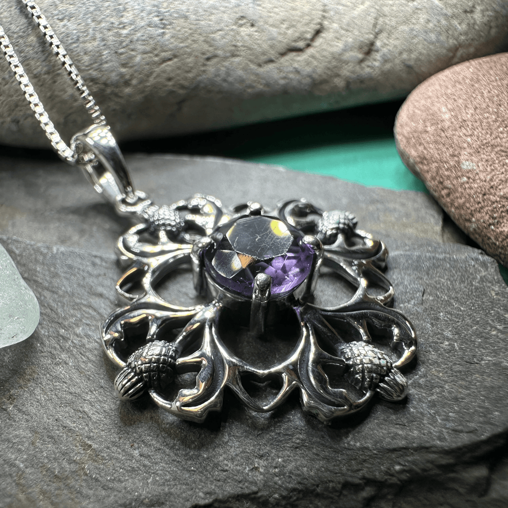 Dolina Amethyst Scottish Thistle Necklace in Sterling Silver Pendant La Vie Bien Dolina Amethyst Scottish Thistle Necklace in Sterling Silver