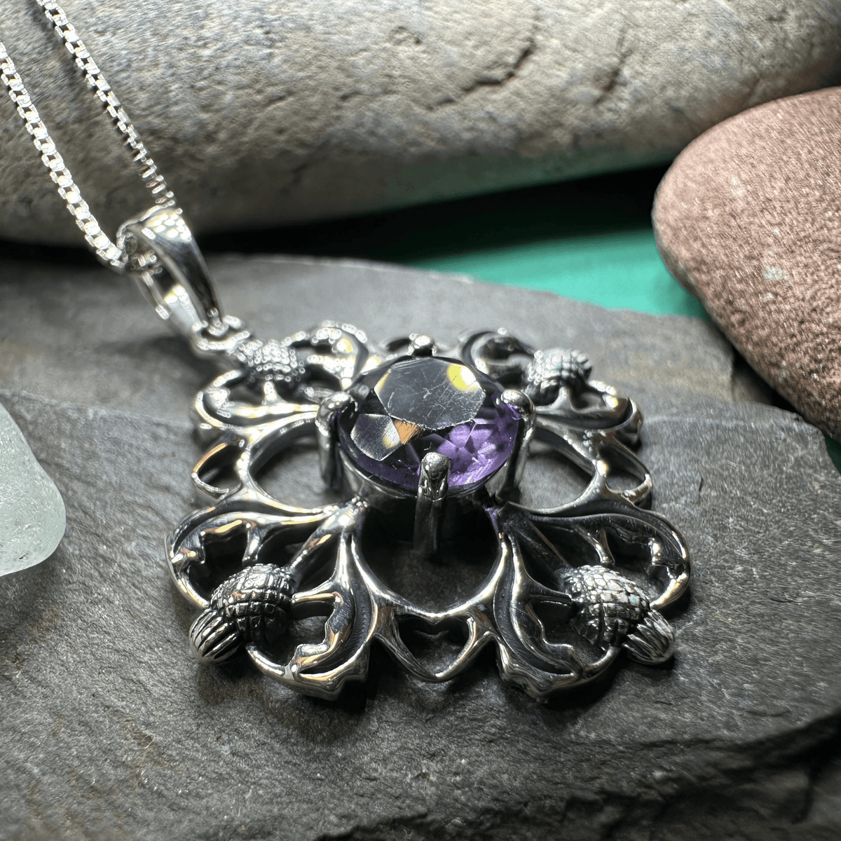 Dolina Amethyst Scottish Thistle Necklace in Sterling Silver Pendant La Vie Bien Dolina Amethyst Scottish Thistle Necklace in Sterling Silver