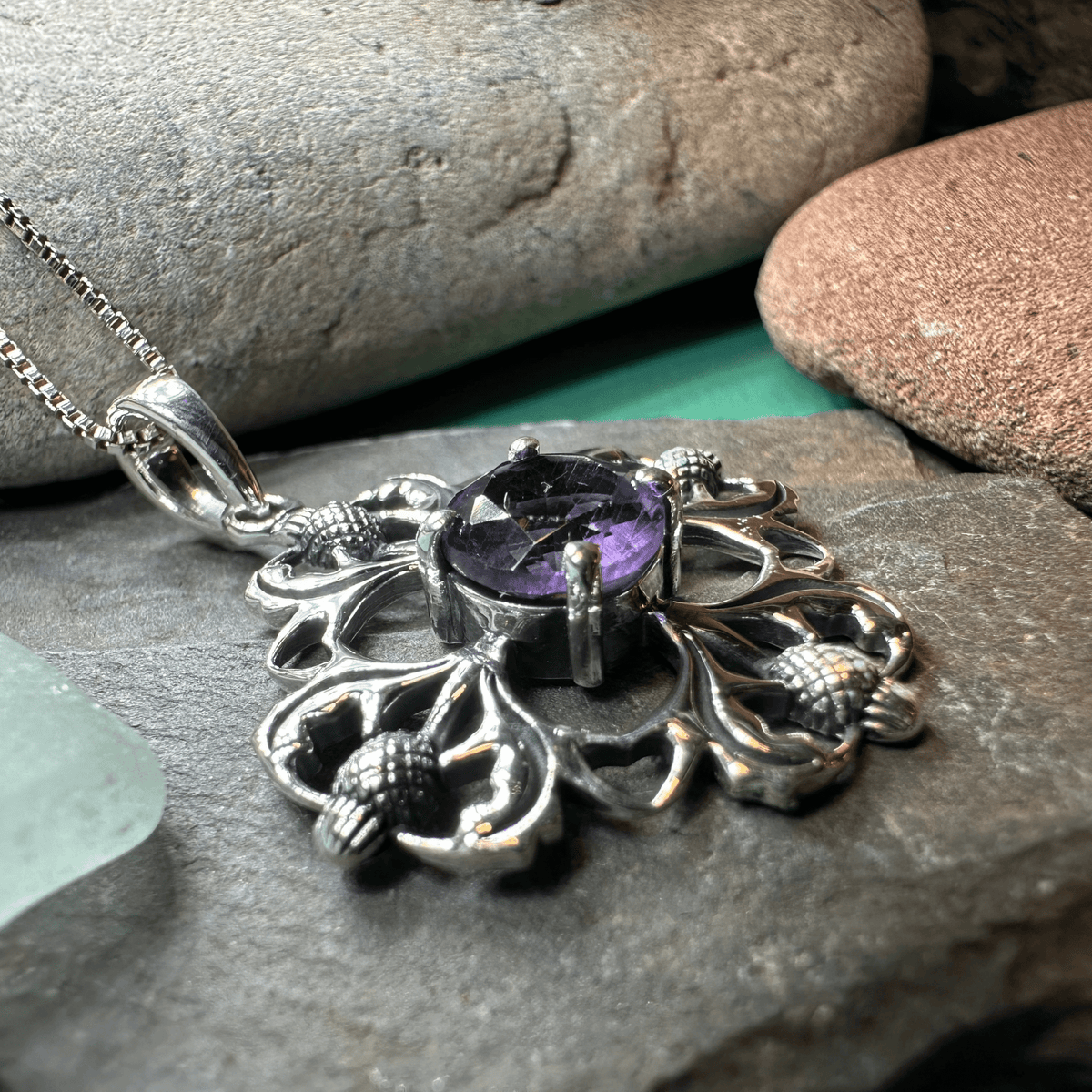 Dolina Amethyst Scottish Thistle Necklace in Sterling Silver Pendant La Vie Bien Dolina Amethyst Scottish Thistle Necklace in Sterling Silver