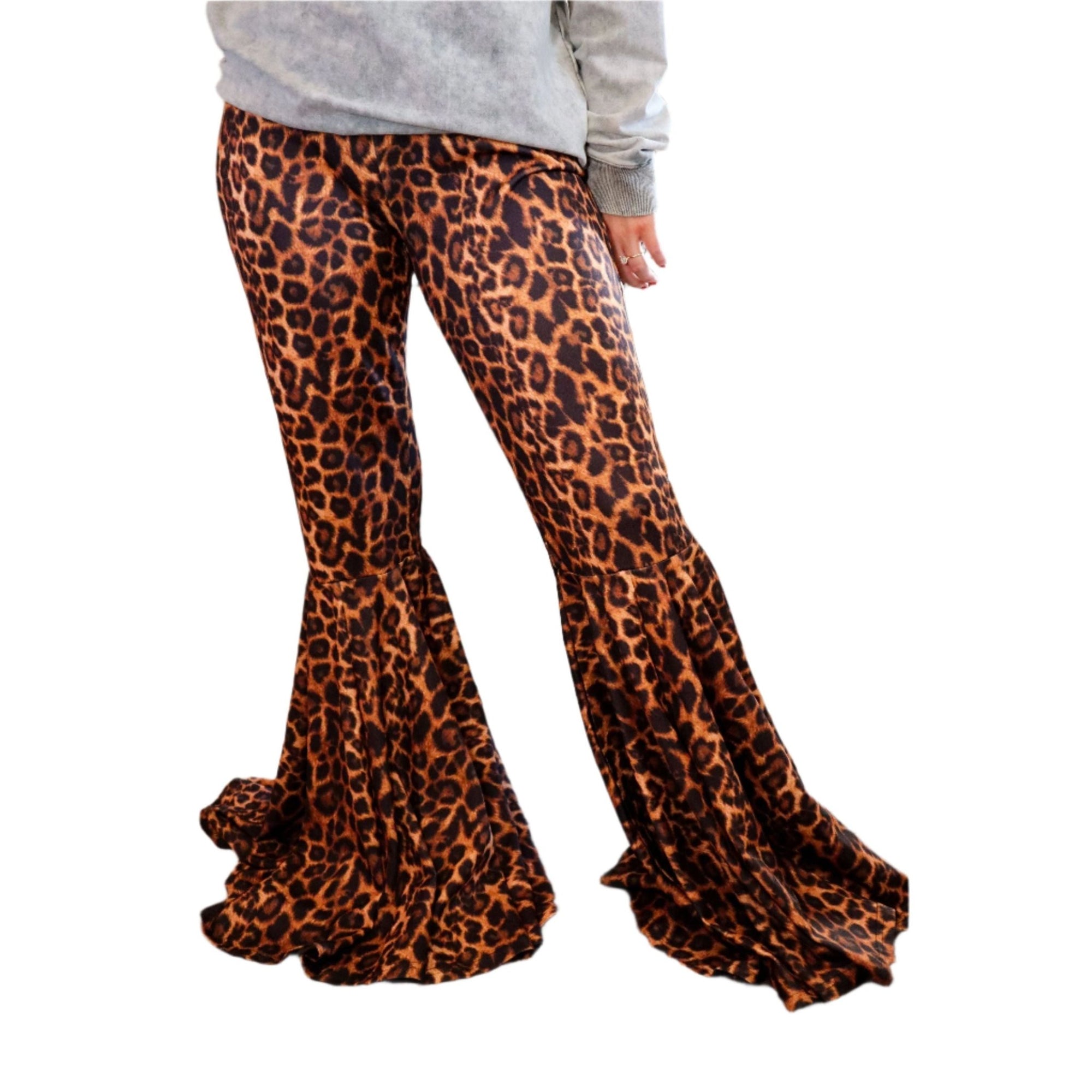 Dolly Leopard Printed Bell Bottom Pants | Western Theme Fashion [Available in 1X - 3X]