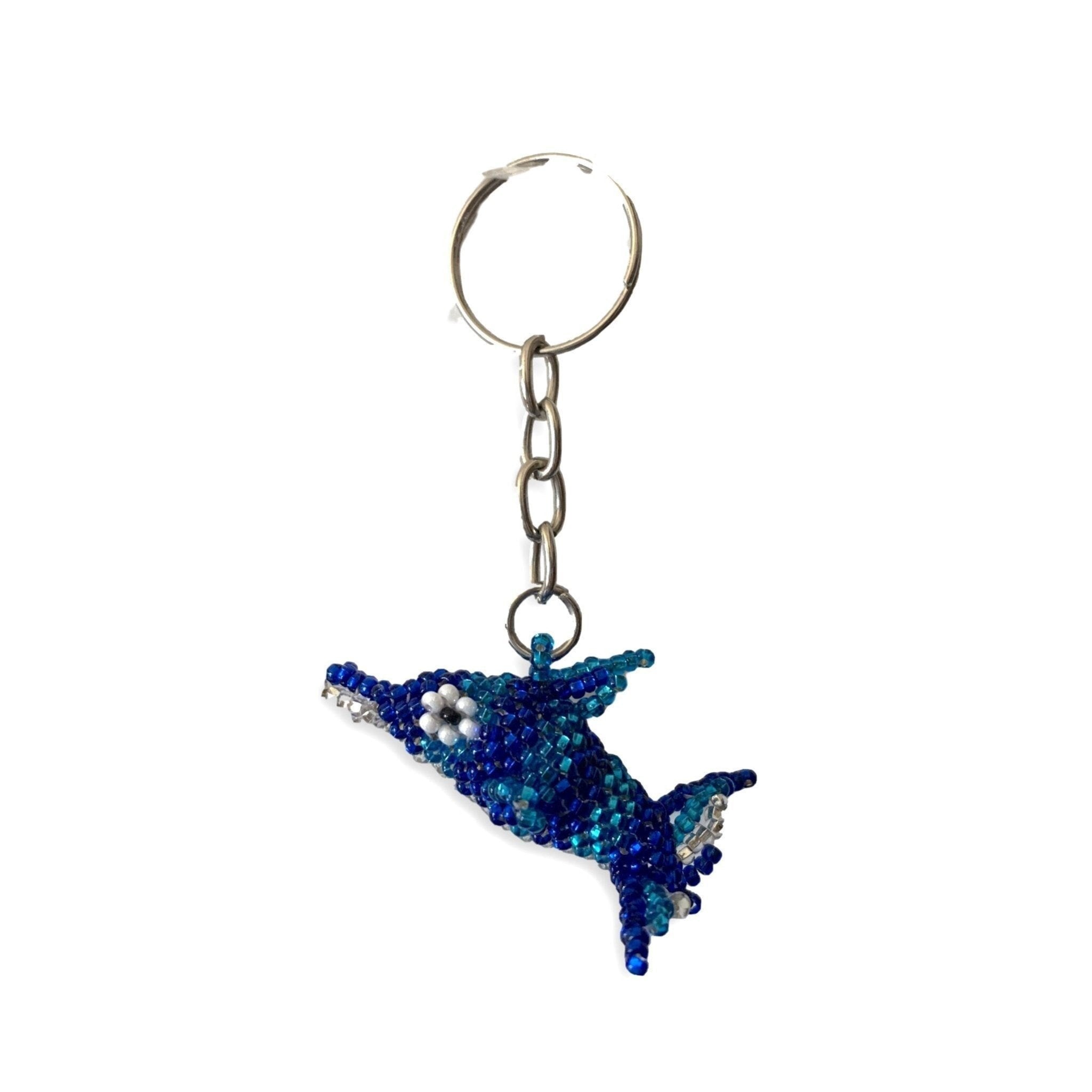 Dolphin Seed Bead Key Chain Zipper Pull - Guatemala La Vie Bien Dolphin Seed Bead Key Chain Zipper Pull - Guatemala