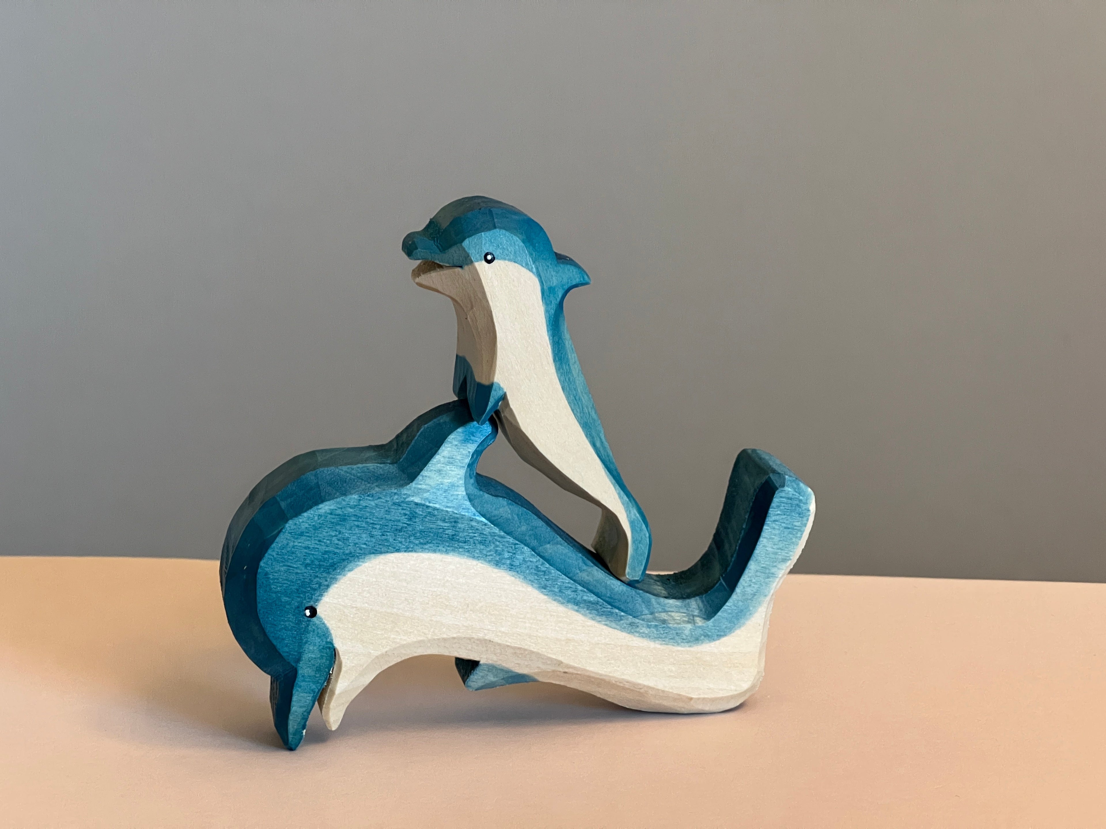 Carved Wooden Dolphin Figurines