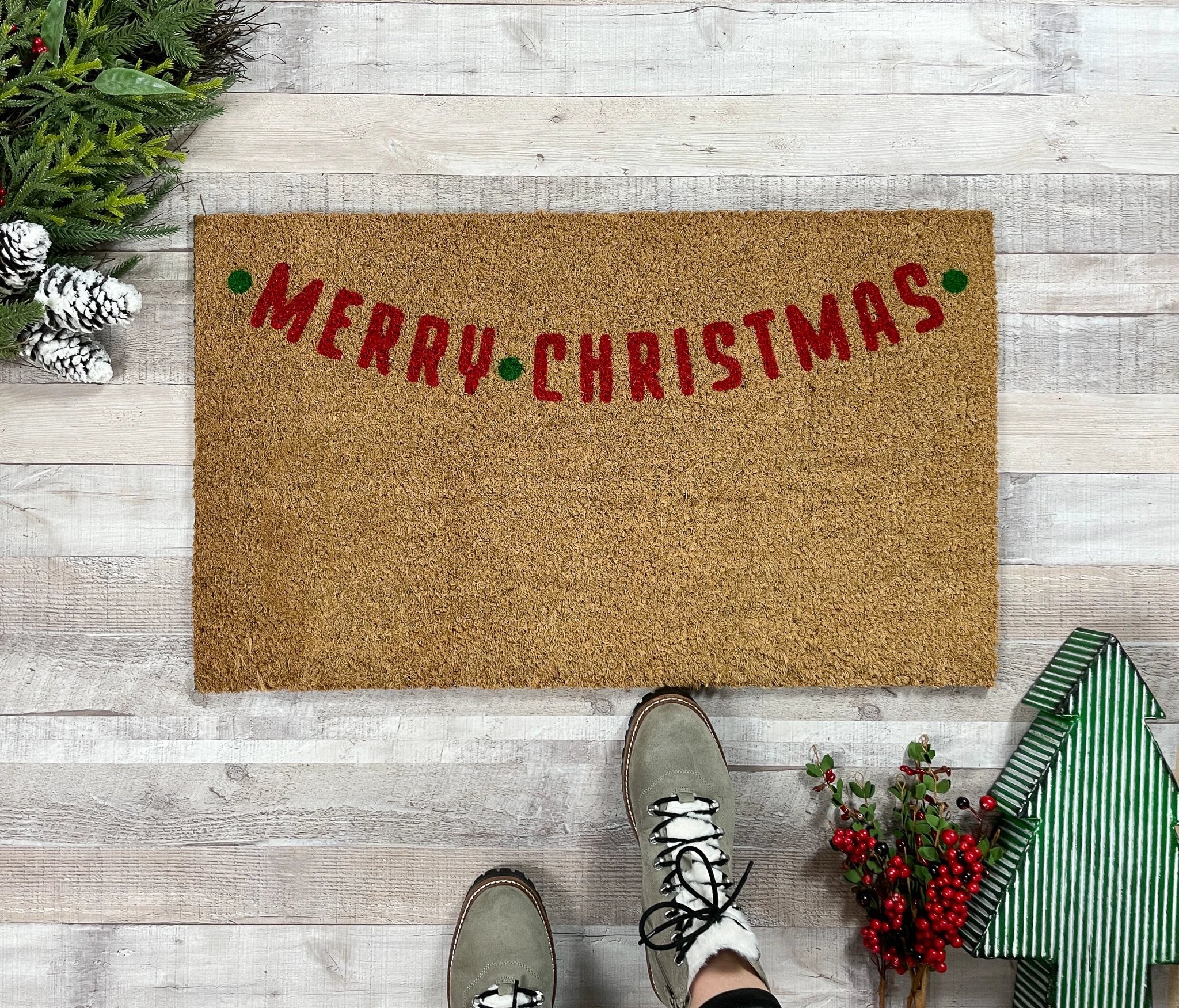 Retro Style Merry Christmas Doormat by Nickel Designs Custom Doormats
