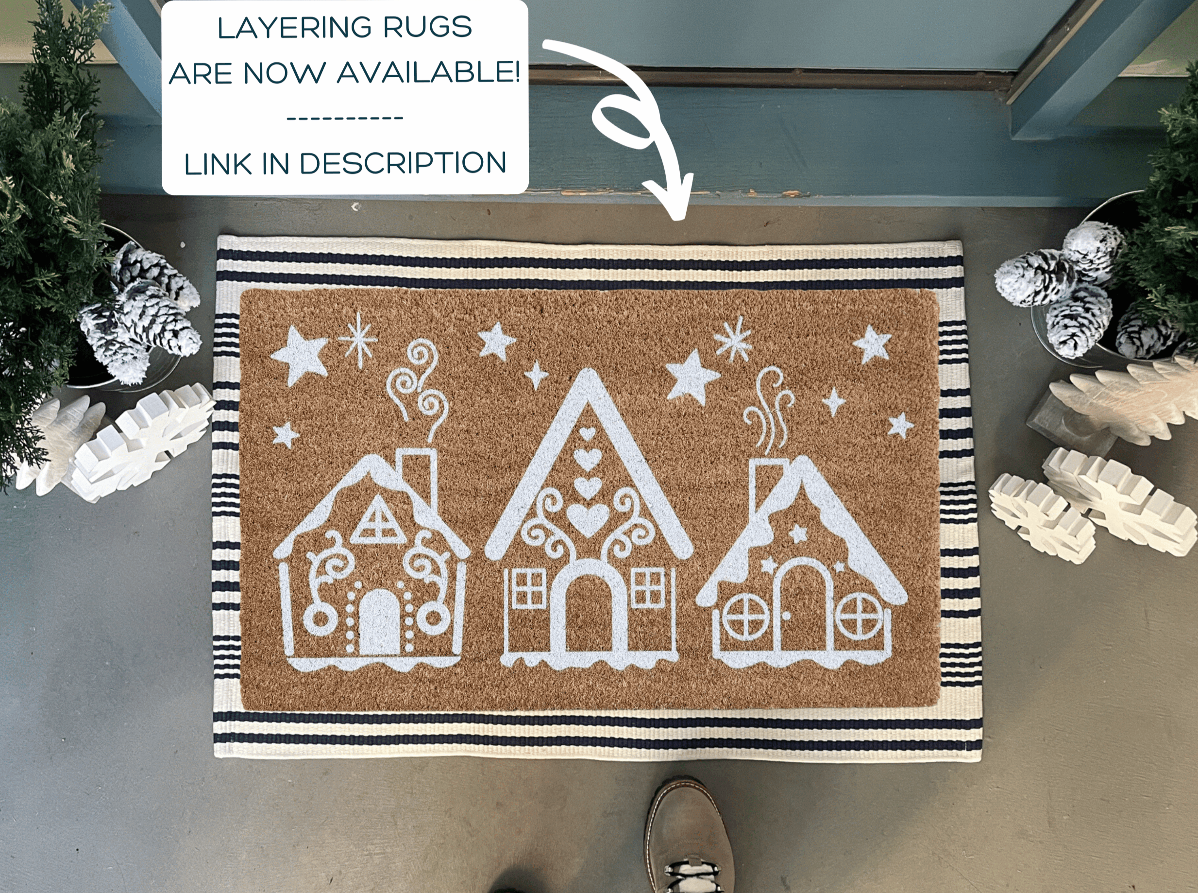 Gingerbread House Trio Christmas Doormat by Nickel Designs Custom Doormats