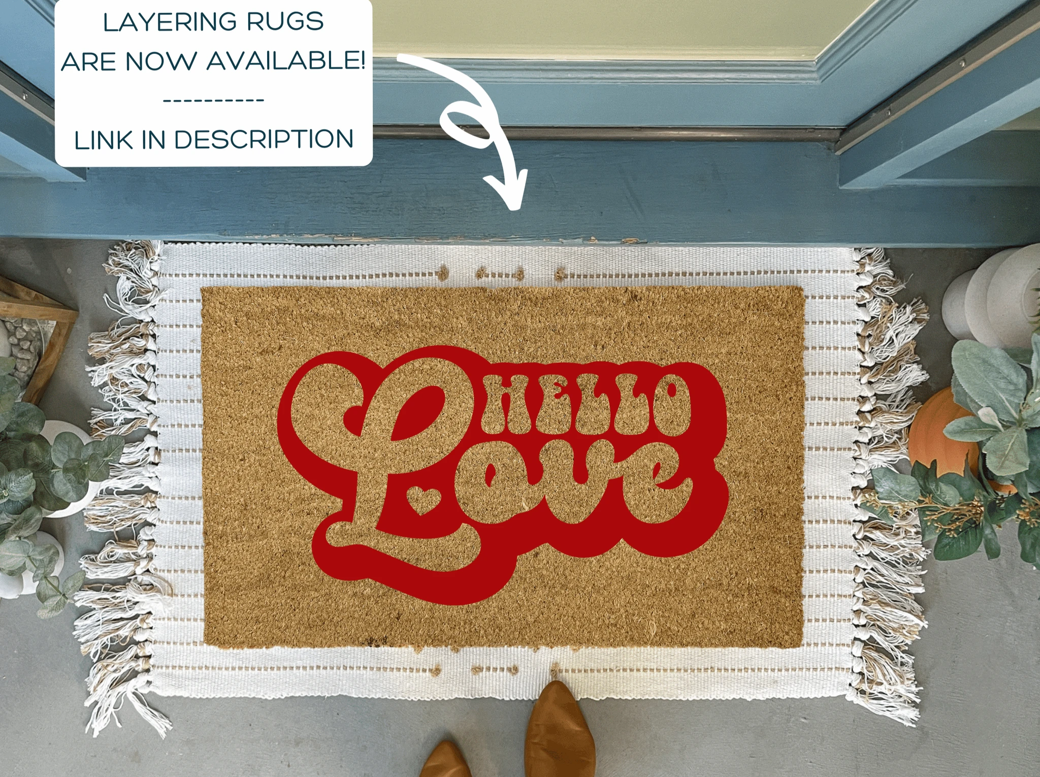 Hello Love Valentine's Day Doormat by Nickel Designs Custom Doormats