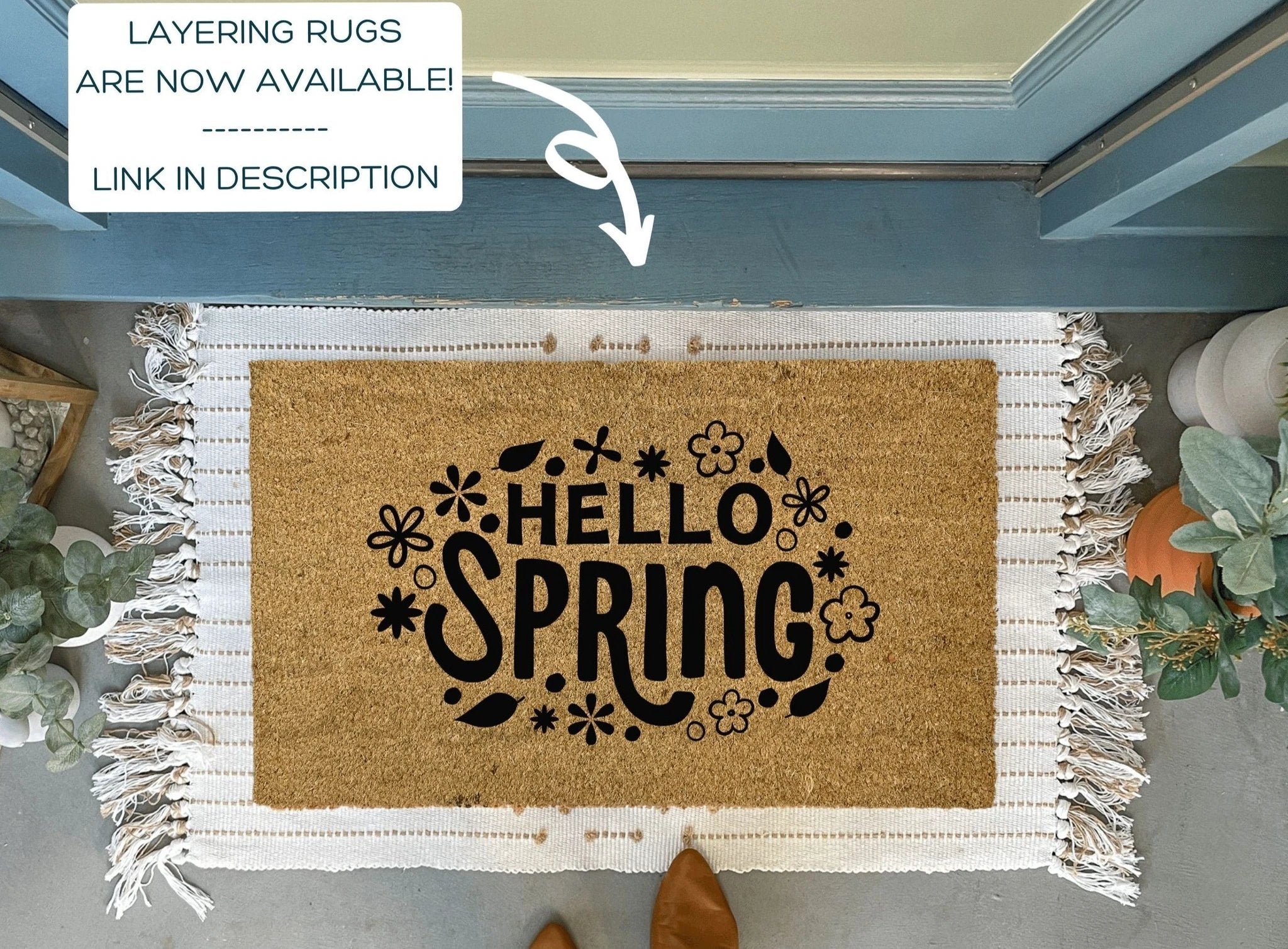Hello Spring Floral Doormat by Nickel Designs Custom Doormats