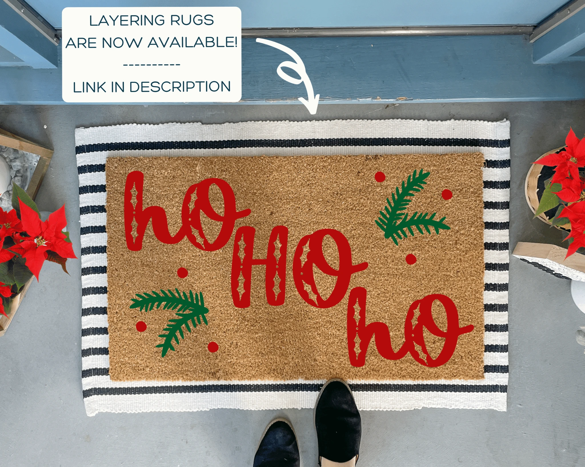 Ho Ho Ho Christmas Doormat with Holly by Nickel Designs Custom Doormats