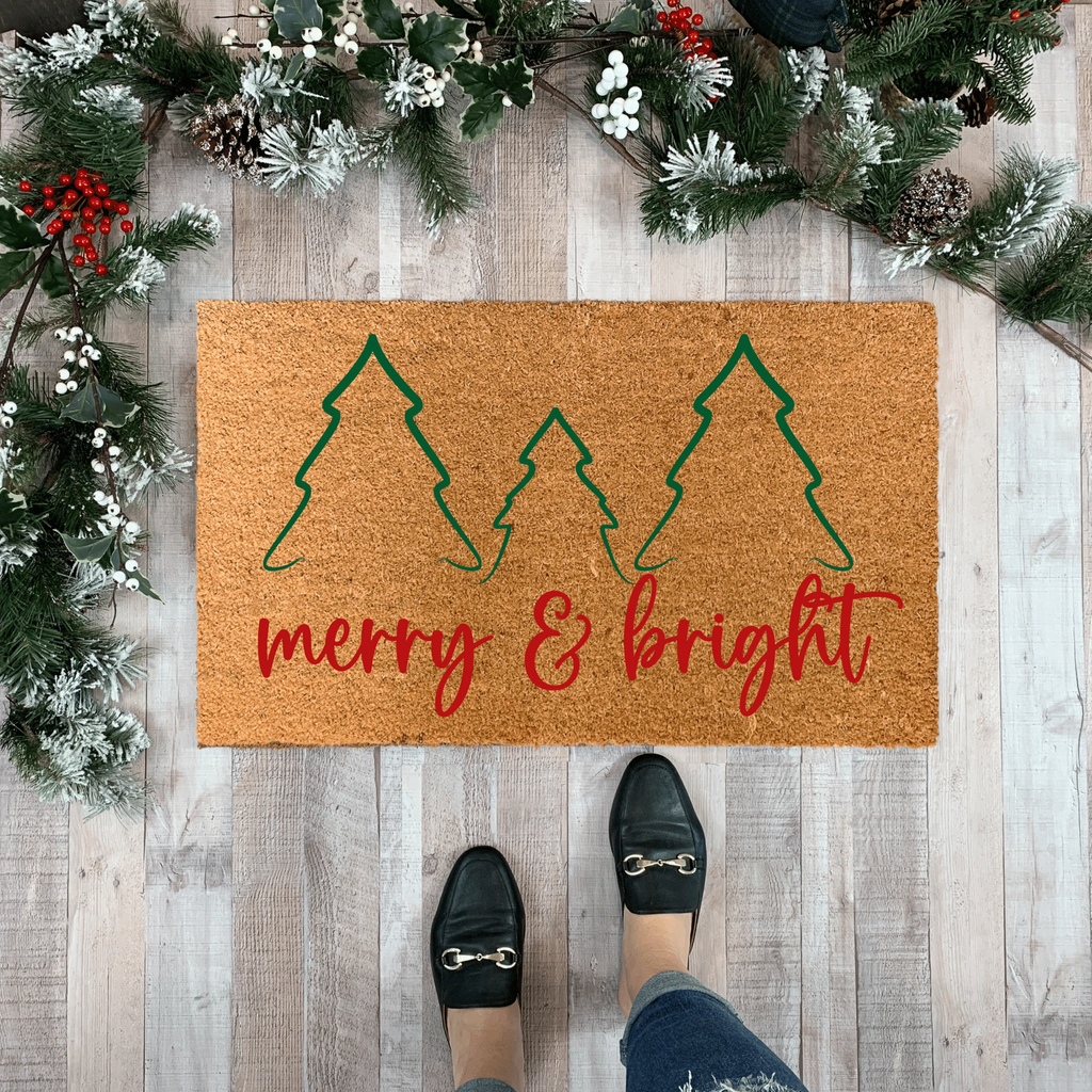 Merry and Bright Christmas Trees Doormat by Nickel Designs Custom Doormats