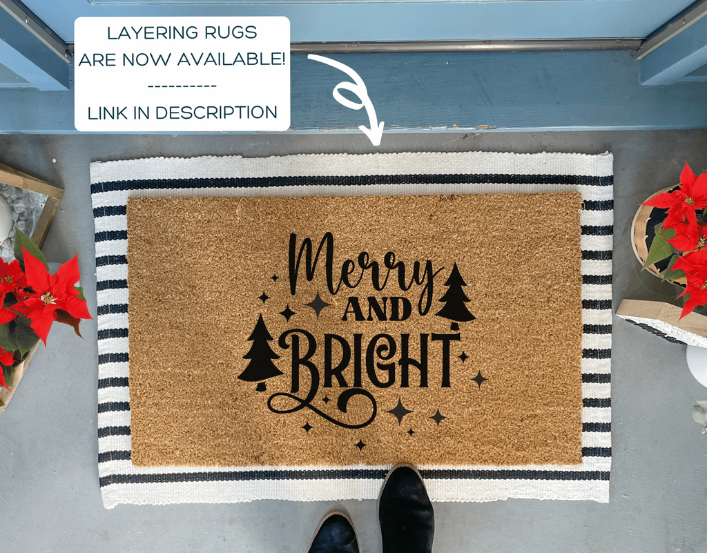 Merry and Bright Outdoor Christmas Doormat by Nickel Designs Custom Doormats