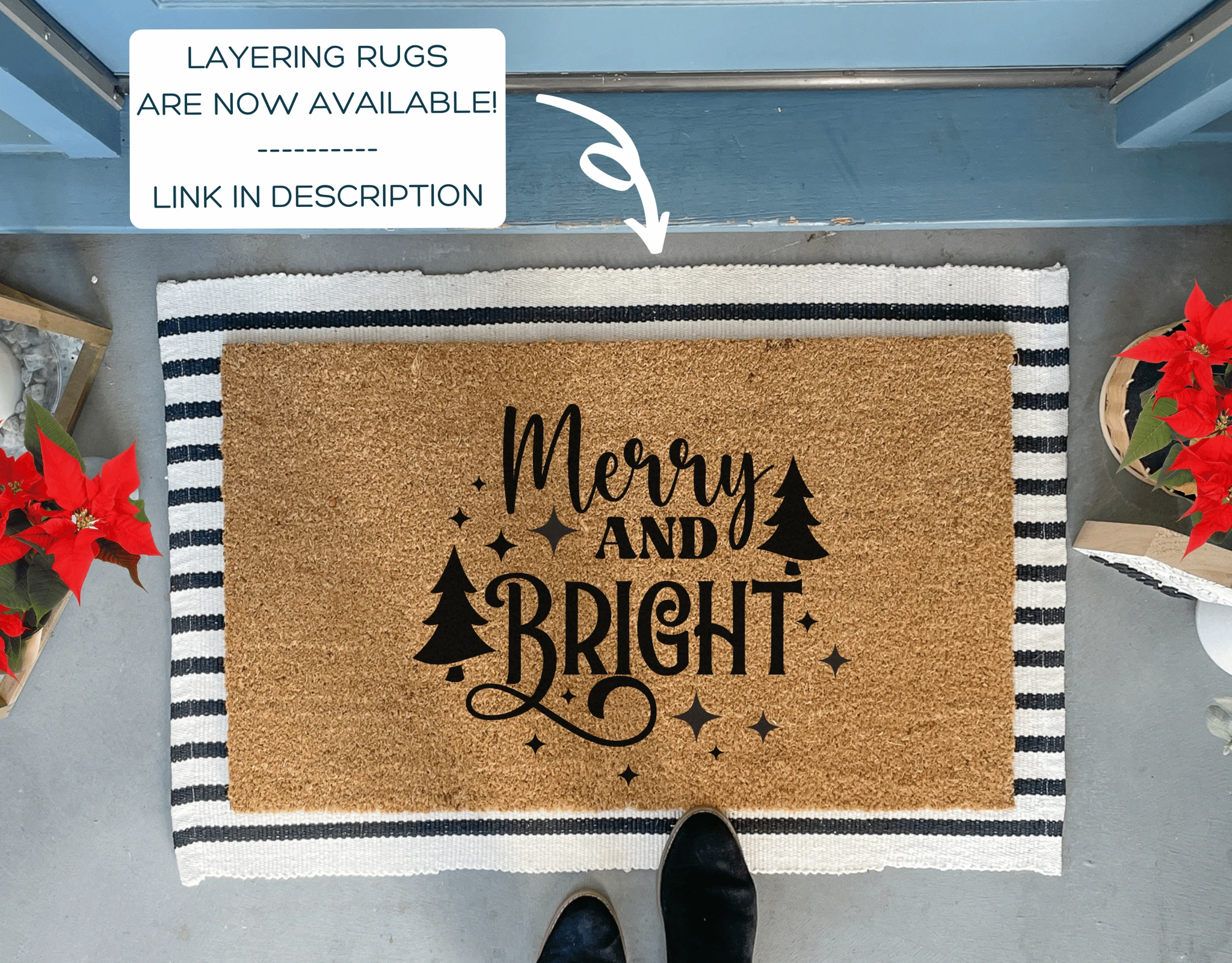 Merry and Bright Outdoor Christmas Doormat by Nickel Designs Custom Doormats
