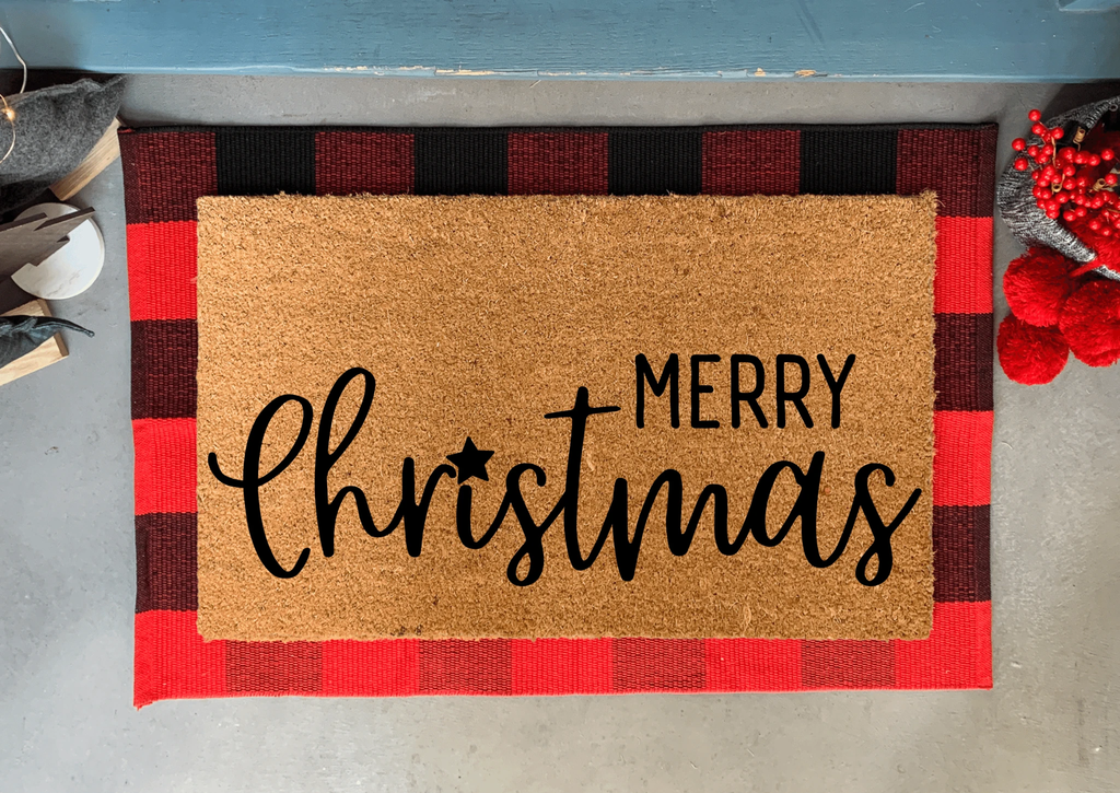 Merry Christmas Coir Doormat, Outdoor by Nickel Designs Custom Doormats