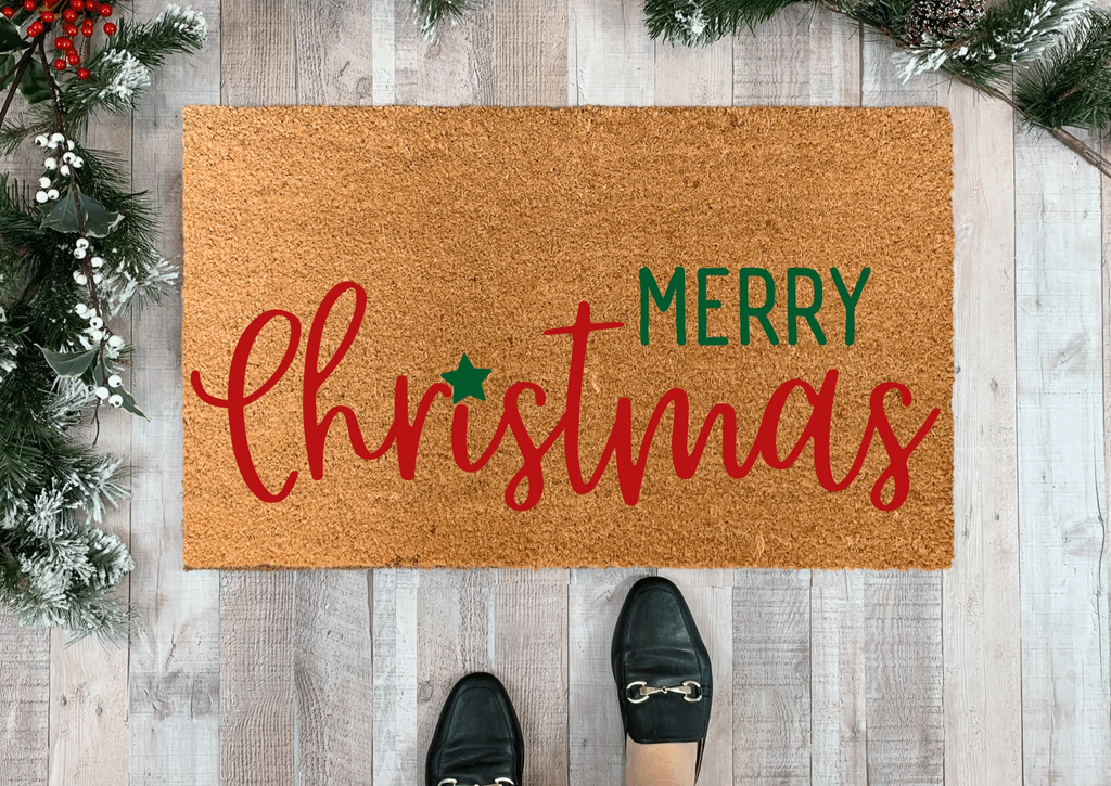 Merry Christmas Coir Doormat, Outdoor by Nickel Designs Custom Doormats