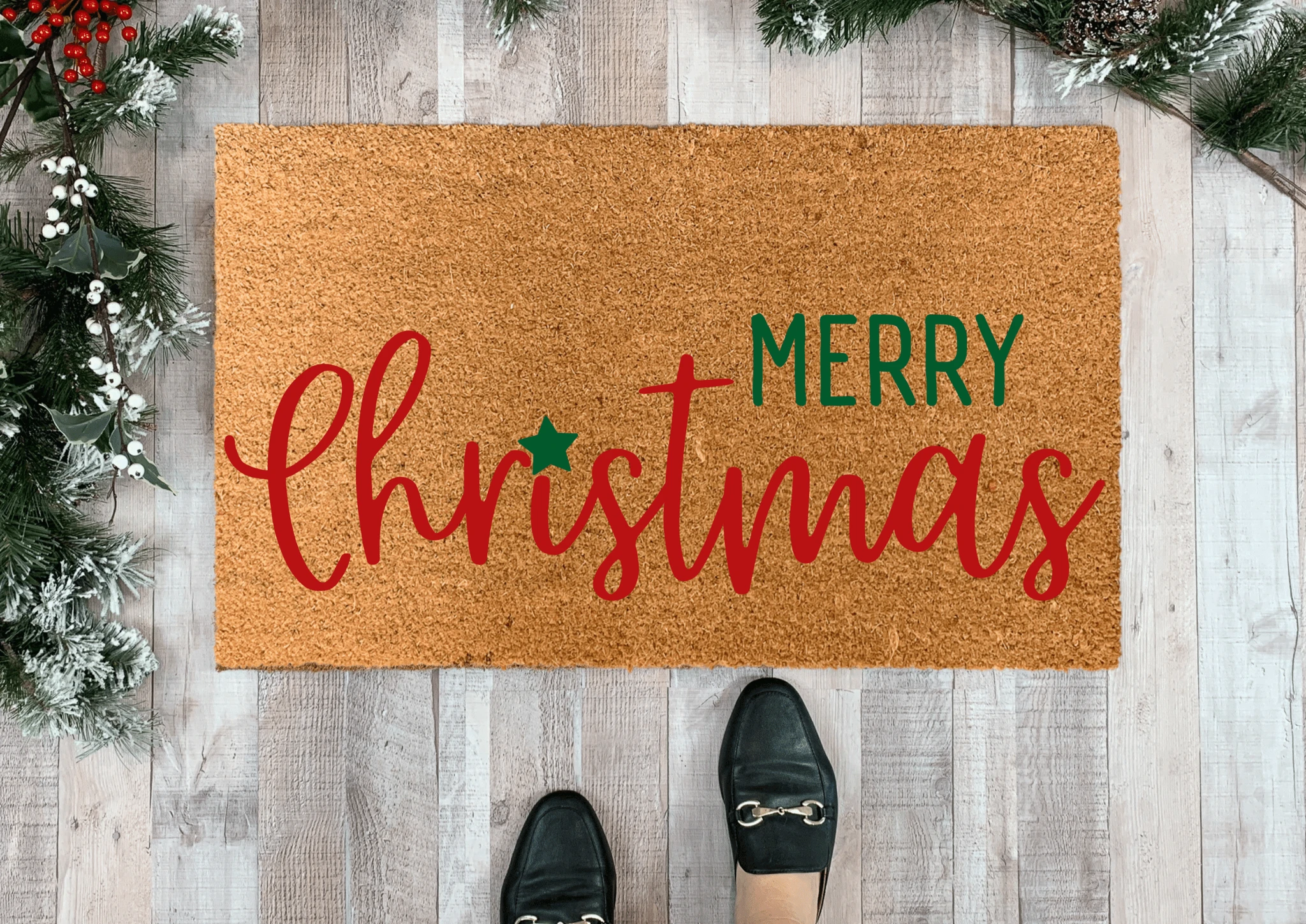 Merry Christmas Coir Doormat, Outdoor by Nickel Designs Custom Doormats