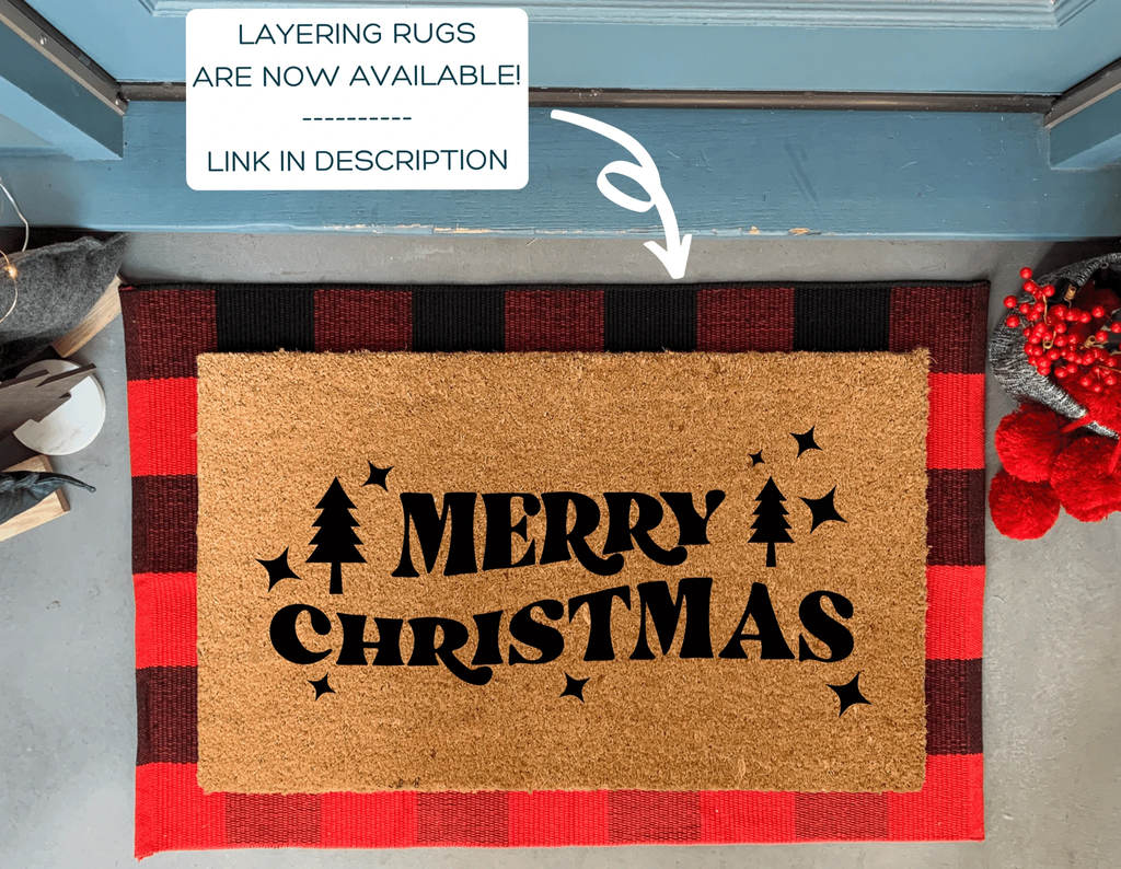 Merry Christmas Doormat with Trees by Nickel Designs Custom Doormats