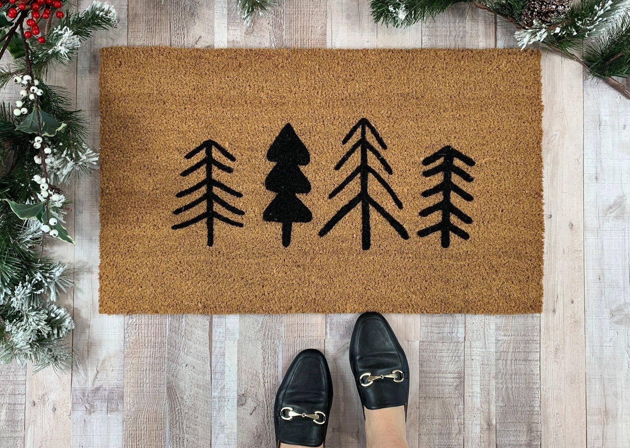 Modern Trees Rustic Winter Doormat by Nickel Designs Custom Doormats