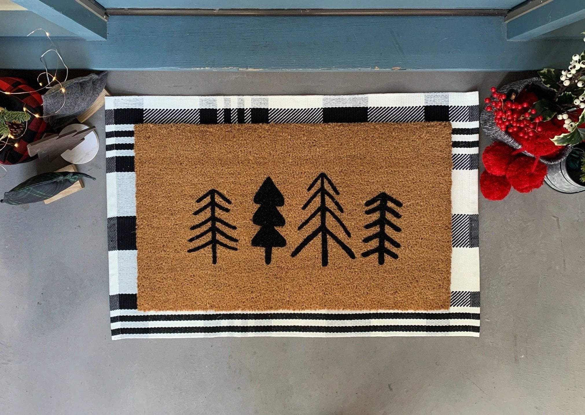 Modern Trees Rustic Winter Doormat by Nickel Designs Custom Doormats
