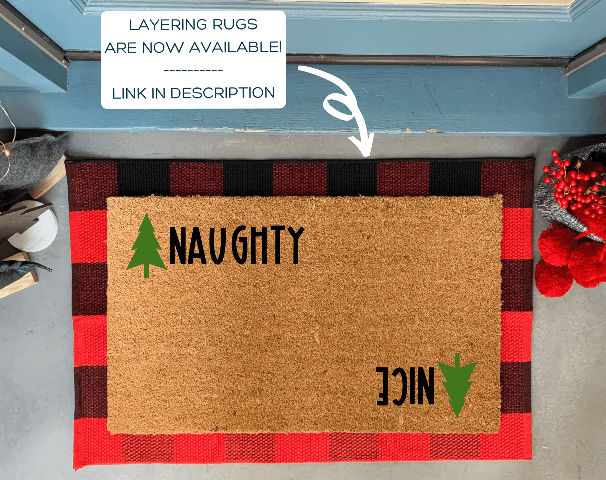 Naughty Nice Christmas Doormat by Nickel Designs Custom Doormats
