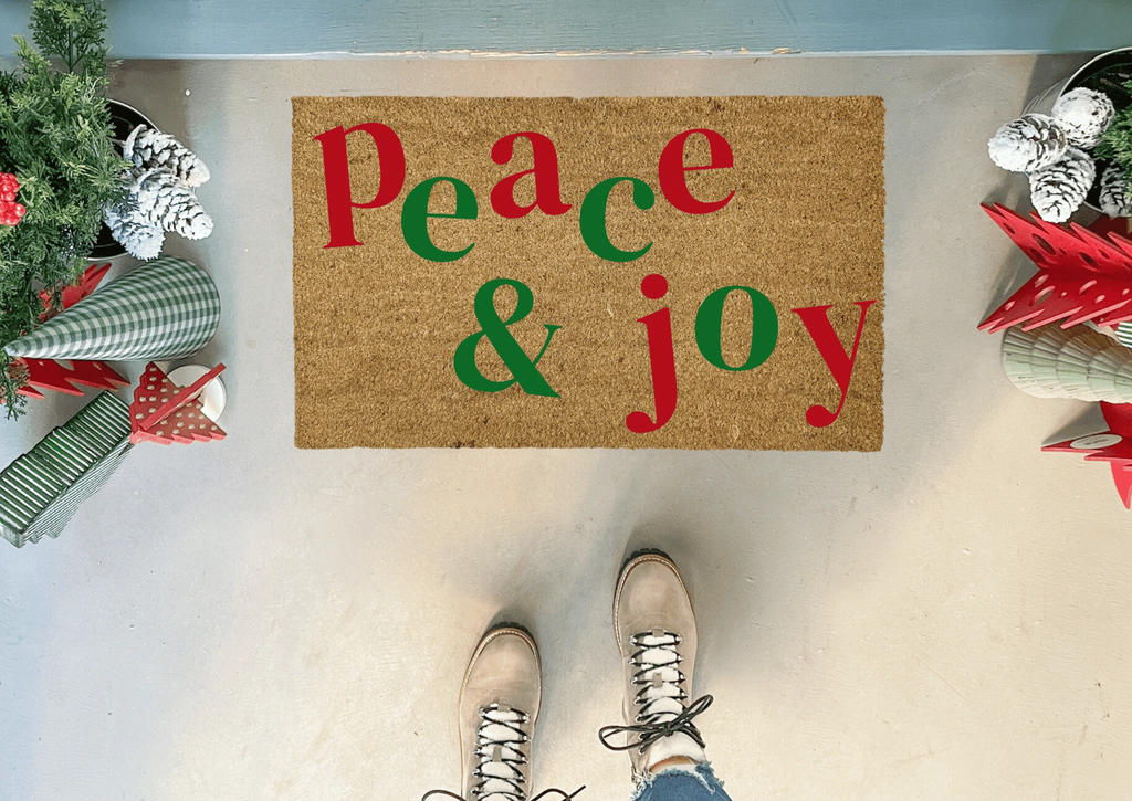 Peace and Joy Christmas Doormat, Natural Coir by Nickel Designs Custom Doormats