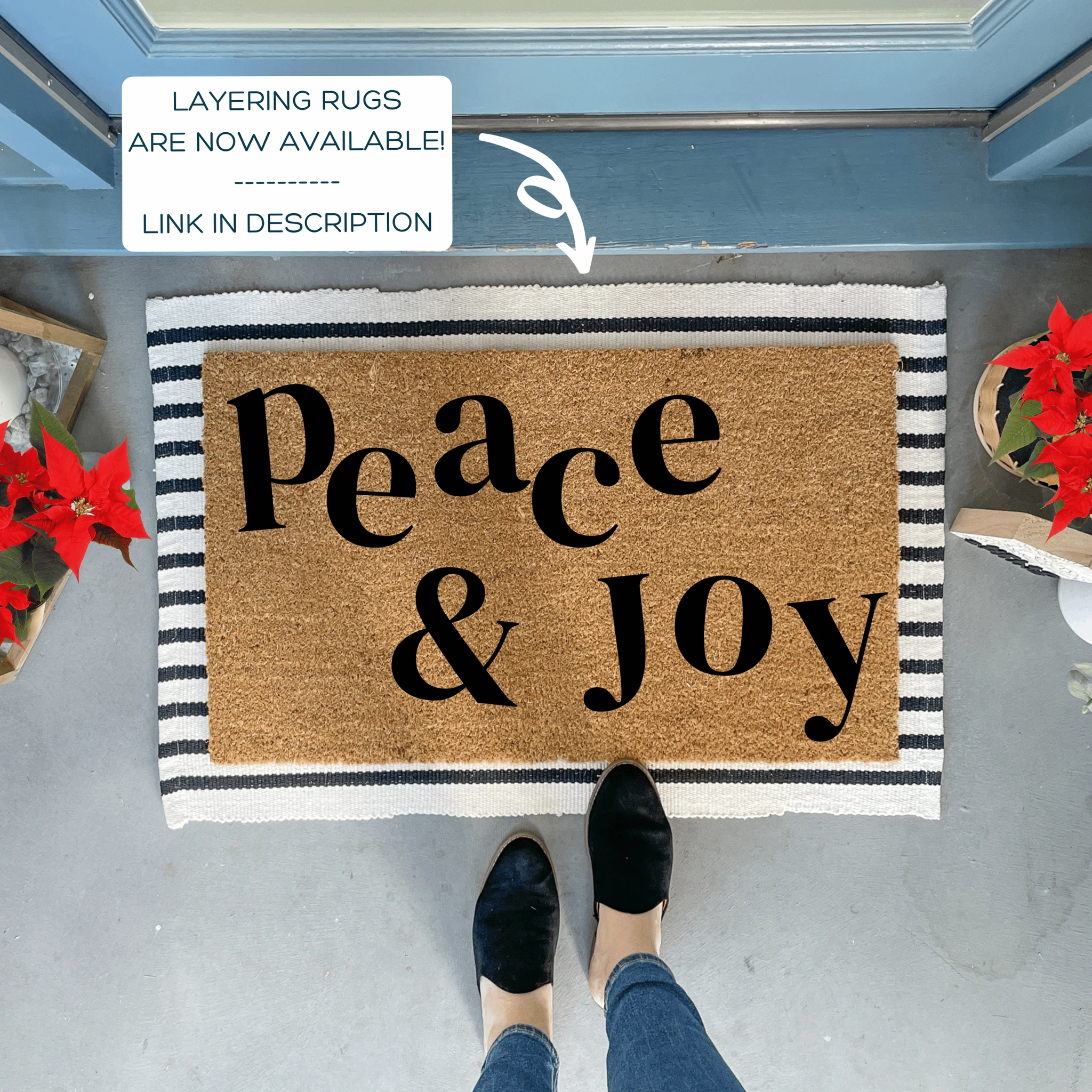 Peace and Joy Christmas Doormat, Natural Coir by Nickel Designs Custom Doormats