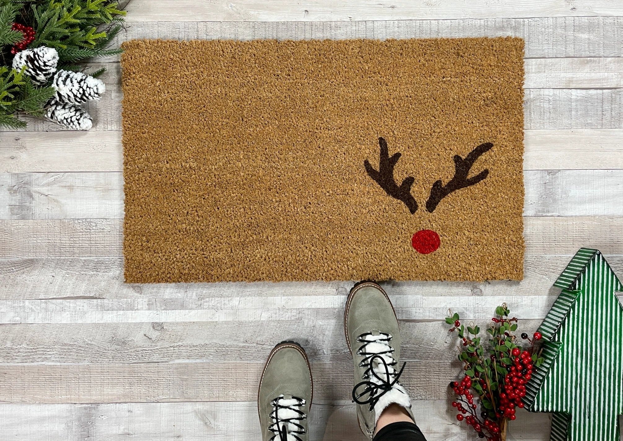 Reindeer Christmas Doormat by Nickel Designs Custom Doormats