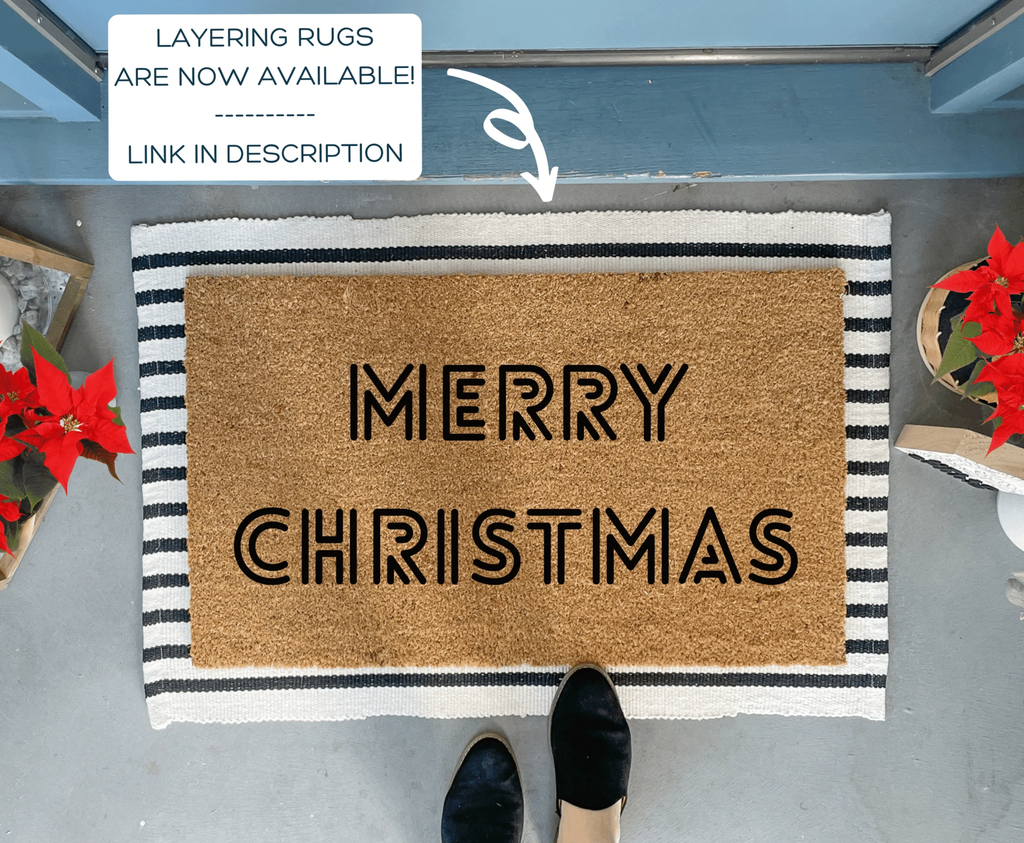 Retro Style Merry Christmas Doormat, Geometric Text by Nickel Designs Custom Doormats