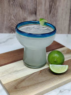 Dos Sueños Mexican Hand Blown Glass – Set of 4 Hand Blown Stemless Aqua Rim Margarita Glasses (14oz) by Dos Sueños