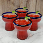 Dos Sueños Mexican Hand Blown Glass – Set of 4 Hand Blown Stemless Blue Rim Margarita Glasses (14oz) by Dos Sueños