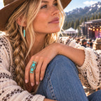 Double Blue Turquoise Golden Shield Ring Rings La Vie Bien Double Blue Turquoise Golden Shield Ring