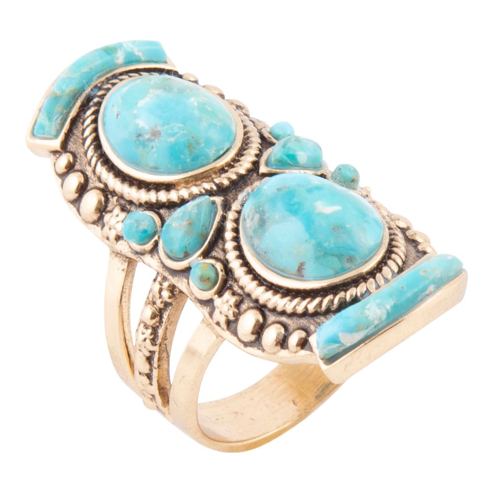 Double Blue Turquoise Golden Shield Ring Rings La Vie Bien Double Blue Turquoise Golden Shield Ring