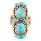 Double Blue Turquoise Golden Shield Ring Rings La Vie Bien Double Blue Turquoise Golden Shield Ring